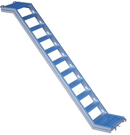 Alu-Podesttreppe 2 m, Feldlänge 2,57 m, 51 cm Stufenbreite, kompatibel mit Rux Ringscaff, Layher Allround, MJ Combi, Traglast 200 kg/m², 31 kg leicht