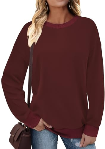 Cuptacc Pullover Damen Sweatshirt Langarm Rundhals Kontrast Langarmshirt | Rundhalsausschnitt,Oversized,Bündchen,Drop-Schulter,Langarm,Herbst,Winter,Casual,Women