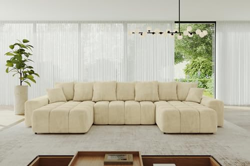 ALTDECOR Ecksofa in U-Form mit Schlaffunktion und Bettkasten Corner Sofa Bett Eckcouch Couch L-Form Schlafcouch Ausziehbar Wohnlandschaft Schlafsofa Cauchsofa ENIL-U 401x189x68 Beige