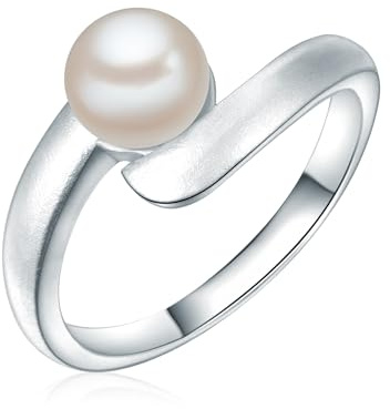 Rafaela Donata Damen Ring 925/- Sterling Silber | rhodiniert, Perlenring, Süßwasser-Zuchtperle, ca. 6,7 mm, weiß, button
