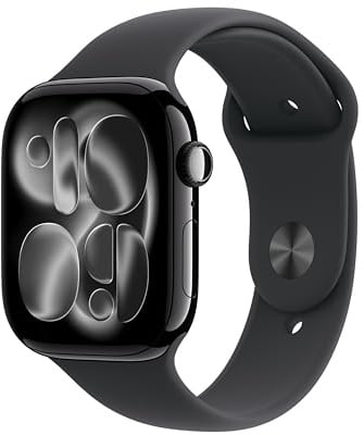 Apple Watch Series 11 GPS 46mm Smartwatch with Jet Black Aluminium Case with Black Sport Band S/M. Sleep Score, Fitness Tracker, Health Monitoring, Always-On Display, Water Resistant