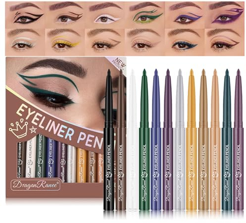 Sitovely 12PCS Eyeliner Stift Set, Perlen Glitzer Metallic Lidschattenstift | Matt Schimmernder Stift, Creme Eyeliner Pen, Hochpigmentiert Langanhaltender Wischfester & Wasserfester Lidschatten Für Damen