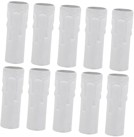 BESTYASH 10 Stück Kerzenhüllen für E14 Lampenfassungen aus Eisen, Weiß | 8x2,5x2,5cm, für Hängelampen und Beleuchtungskörper, Schnelle Montage