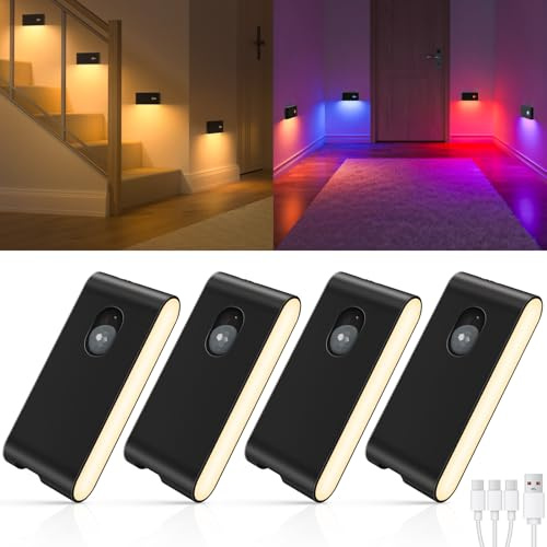 WILLED RGB & Warmweiß Nachtlicht mit Bewegungsmelder, Aufladbar Treppenbeleuchtung mit Bewegungsmelder, LED Nachtlicht Kinder mit 3 Modi, Bewegungsmelder Licht für Treppe,Flur,Schlafzimmer,Küche