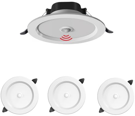 MRDEER LED Einbaustrahler PIR Bewegungsmelder Weiß | 3er Set, 85mm Lochmaß, 7W Einbaurahmen, 230V LED Spot, Für Flur Wohnzimmer Küche