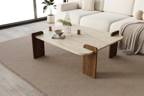 moebel17 Couchtisch Brilliance Travertin Braun Moderner Sofatisch, Tisch fürs Wohnzimmer aus Holz, Ablagefächer, Stauraum mit Tür, Desig (Trawertin Braun)