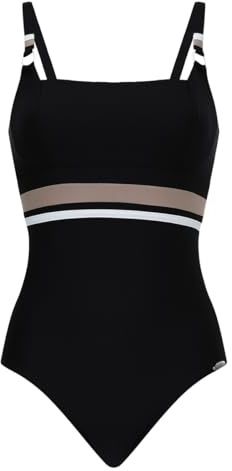 Sunflair Damen Badeanzug Basic – Moderner Badeanzug mit eleganten Kontraststreifen und dekorativem Schmuckring – Bequeme Passform, hohe Elastizität & klassisch eleganter Look für Strand und Schwimmbad