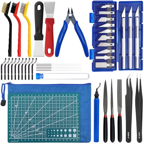 VZXZXE 42-teiliges 3D Drucker Werkzeug Kit, Zubehör Set mit Düsenreinigungsset, Reinigungsnadeln, Drahtbürsten, Entgrater, Zangen, Schaber & Feilen für Reinigung Wartung, in Aufbewahrungstasche