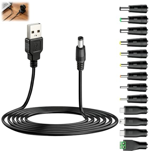 13 en 1 Câble d'alimentation Universel 5V USB vers DC | Power Câble Universel DC 5.5x2.1mm avec 13 Convertisseur pour Routeurs Ventilateurs Lampes LED PC Portable et Électroniques