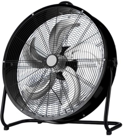 SAYEYBU Industrial Drum Fan, High Velocity Floor Fan with Copper Motor, 3 Speeds, Aluminium Blades & Safety Grille, Air Circulator for Warehouse Garage Workshop Factory, Commercial Users,Black,20in