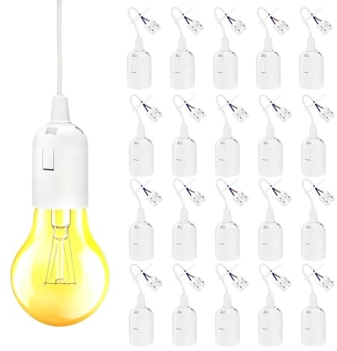 20 Stück Baufassung E27 Weiß mit Schnellverbinder, E27 Lampenfassung, inkl. Zugentlastung, Ersatzfassung mit Kabel, für Baulampe, Glühbirnen Fassung, Küche, Wohnzimmer, Schlafzimmer