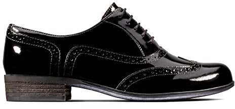 Clarks Womens Casual Clarks Hamble Oak Leather Shoes In Black Patent Wide Fit Size 5.5