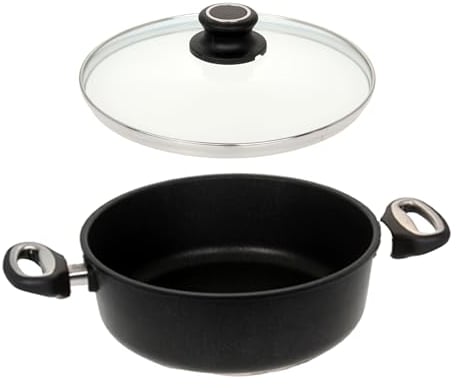 Lotus Gusspfanne - Bratenkasserolle Ø 28cm Induktion geeignet mit Glasdeckel aus Sicherheitsglas, Bodenmaß 22cm, Höhe 8,8cm, Deckelmaß 28cm