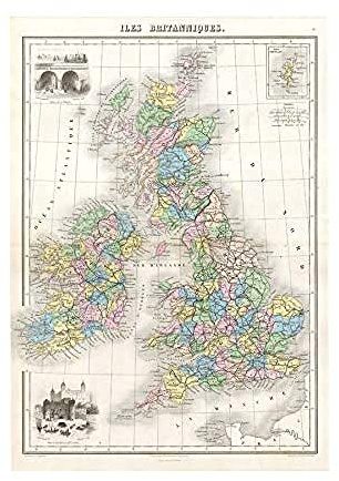Wee Blue Coo Map 1878 Migeon British Isles England Ireland Scotland Wall Art Print