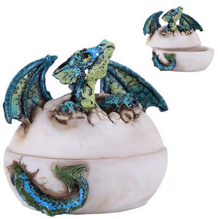Pacific Giftware Green Baby Dragon in Egg Jewelry Box Figurine Resin Hand Painted Cool
