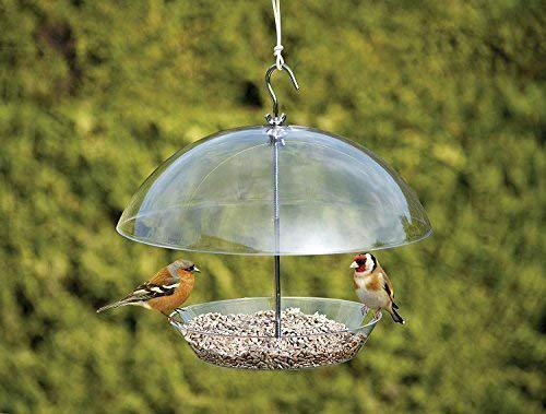 Garden Mile® Clear Covered Dome Canopy Adjustable Hanging Bird Feeders Garden Bird Feeders Seed Feeder Easy Clean and Fill Removable Tray With Hanging Hook For Small Birds - Keeps Big Birds Out