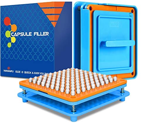WANANFU Capsule Filling Machine for Size 0 Empty Capsules Vegetarian or Gelatin, Detailed Instructions and Spoon Included