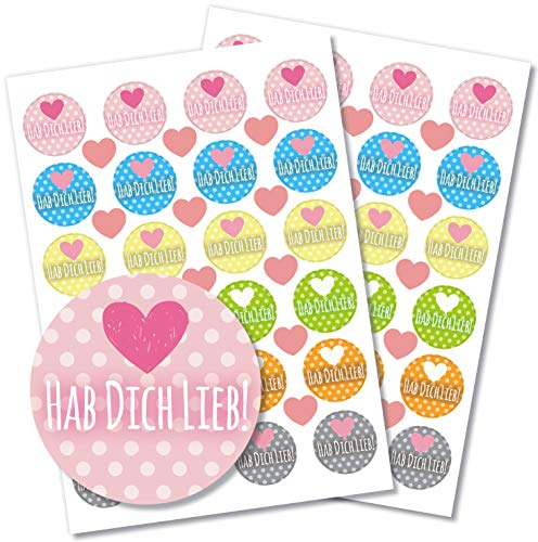 Partycards 48 Aufkleber/Sticker Danke rund für Hochzeit, Geburtstag, Weihnachten oder weitere Anlässe (Hab dich lieb!)