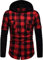 Herren Hemd Kapuzenhemd Kapuzenpullover Langramshirt Kariert Freizeithemd Spleißhülse Shirt (Rot, XL)
