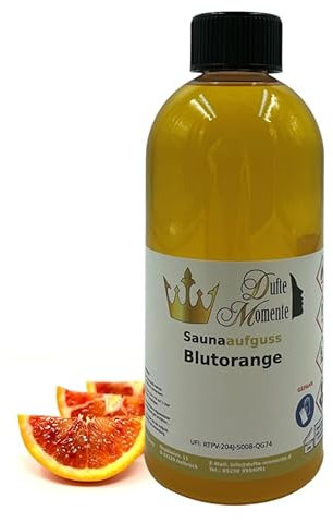 Dufte Momente | Sauna Aufguss Konzentrat Blutorange 500ml | naturreine und natürliche ätherische Öle | für Finnische Sauna, Banja, Biosauna, Sanarium, … geeignet | vegan und ohne Tierversuche