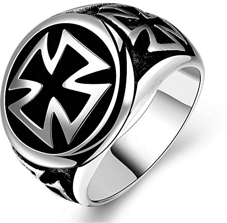 BlackAmazement 316L Edelstahl Ring Celtic Triple Iron Cross Eisernes Kreuz Silber schwarz Heavy Metal Biker Herren (65 (20.7))