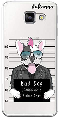 dakanna Transparent Hülle für [Samsung Galaxy A3 (2016)] Flexible Schutzhülle, Design Französische Bulldogge mit Brille und Phrase, Bad Dog, Klar TPU Case Cover Handyhülle Kompatibel mit Samsung Gala