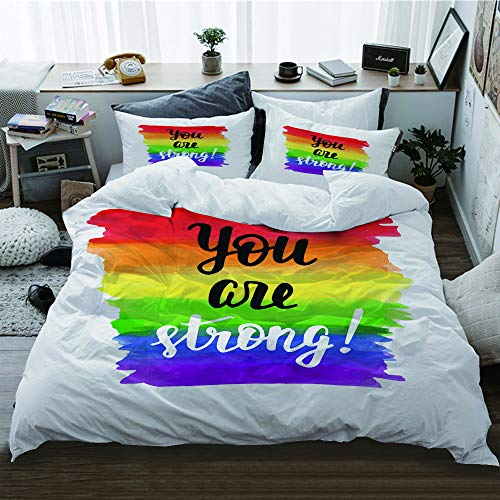 HATESAH Bedding Bettwäsche,Sie sind EIN Starkes Inspirational Gay Pride Poster mit Aquarell Regenbogenspektrum Flaggenpinsel Schriftzug,Bettwäsche 135x200cm,Kopfkissenbezug 2(50x80cm)