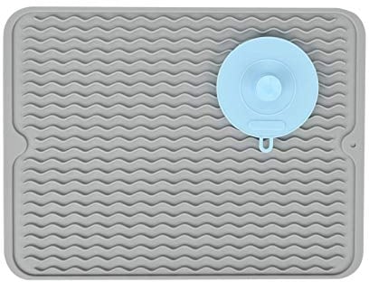 SUPER KITCHEN Grande Escurreplatos Silicona con un Esponja de Silicona, Alfombrilla Escurreplatos, Esteras de Secado, Salvamanteles Resistente al Calor, Placa de Drenaje (Gris, 40 x 30 cm)