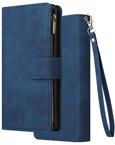 BRAND SET Magnetische Handyhülle für Google Pixel 4a 4G Wallet Schutzhülle mit Kartenhalter PU Leder Fotorahmen Slots [Ständerfunktion] Stoßfest Zipper Flip Cover für Google Pixel 4a 4G-Blau