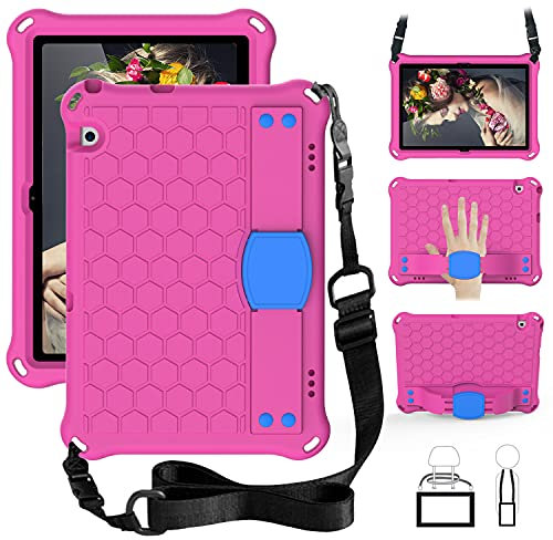 QYiD Funda para Huawei MediaPad T3 10, a Prueba de Golpes, Ligero, con Mango para niños, Bandolera, Funda Protectora para Huawei Mediapad T3 10 9.6 Pulgadas 2018 Tablet, Rosa/Azul