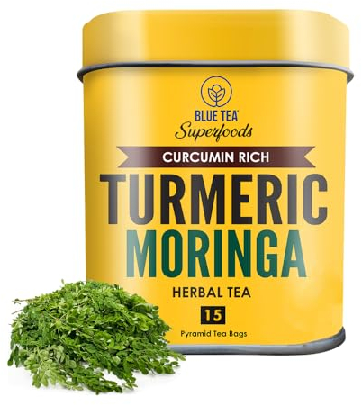 BLUE TEA - Turmeric and Moringa Tea - 15 Count - Plant Based Biodegradable Tea Bags | Black Deals Friday 2025 | Indian Superfood | High in Curcumin- Caffeine Free | Herbal Tea | GMO-free