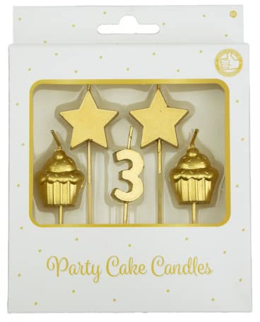 PD-Party - Geburtstagskerzen für Kuchen & Torten - Geburtstagsdeko - Goldene Kuchenkerzen für Geburtstagsfeiern von Kindern & Erwachsenen - Zahlenkerzen - Nummer Kerze - Größe 3 x 9 x 1 cm - 3 Jahre