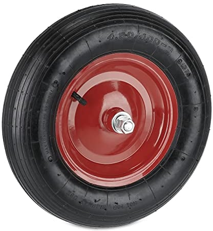 Relaxdays Schubkarrenrad 4.80 4.00-8, luftbereift, Stahlfelge, mit Achse, 4 PR Ersatzrad Schubkarre, 120 kg, schwarz/rot