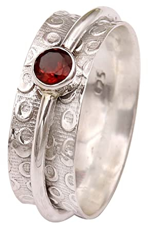 Goyal Jewels Granat Edelstein Silber Ring Massiv 925 Sterling Silber Spinner Meditation Ring Alle Größen Männer Frauen Ring Geschenkartikel Aussage Handgemachter Schmuck GESR145 (71 (22.6))