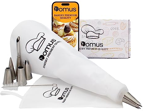 DOMUS 2 Poches à Douille en Coton Professionnels avec 6 Douilles Grandes en Inox - Set Pâtisserie Lavable et Réutillisables - Idée cadeau de Noël