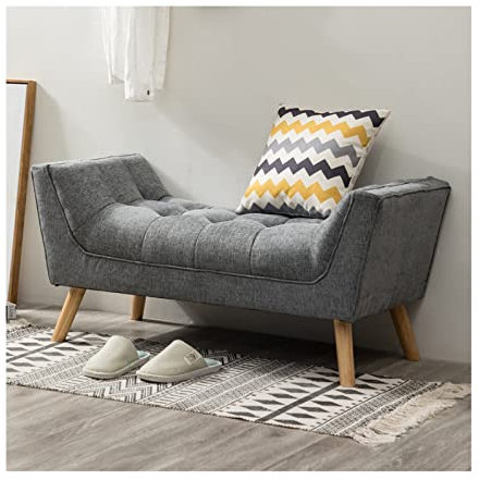 INMOZATA Chenille Fabric Window Seat Bench Upholstered End of Bed Bench Arm Bench Hallway Bench Padded Footrest Seat with solid wood legs for Living Room Bedroom Hallway (Grey), 104 x 41 x 61cm