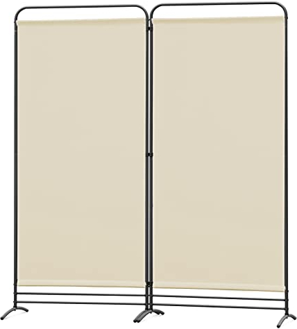 Angel Living Paravent 2 Panneaux Pliable Diviseurs de Chambre Séparateur de Panneaux Indépendant Paroi de Séparation Murale Séparation Visuelle pour Bureaux, Chambre à Coucher, 180 x 162cm (Beige)