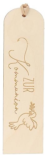 Spruchreif | Lesezeichen aus Holz mit Gravur und Lederband | Hölzernes Lesezeichen | Geschenke für Bücherliebhaber | Bücherwurm | Geschenk Kommunion | Lesezeichen mit Gravur „Zur Kommunion“