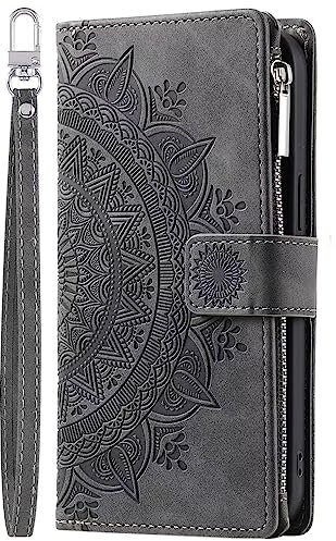 Rnrieyta Miagon Reißverschluss Brieftasche Hülle für Samsung Galaxy A10,Magnet Handyhülle Tasche PU Leder Totem Blume Prägung Klapphülle Flip Case Geldbörse mit Kartenfach