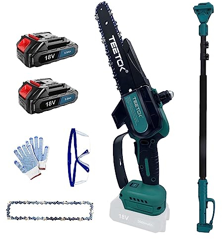 6 Zoll Kettensäge, Ersatz für Makita Einhand Kettensäge, mit 2 x 3000mAh Akku und Ladegerät, Verlängerte Länge 90-240cm, Akku Motorkettensägen, Kleine Handkettensäge zum Schneiden von Bäumen