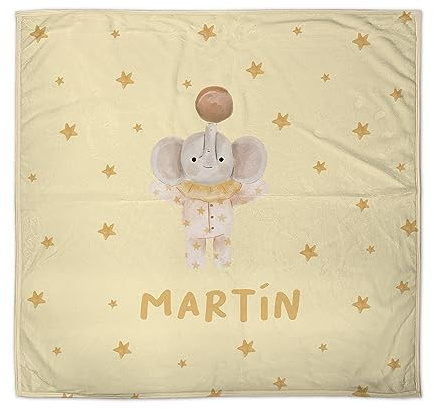 LolaPix Babydecke für Neugeborene. Personalisierte Babydecke. Personalisierte Babydecke mit Namen. Personalisiertes Babygeschenk. Polarfleece. Verschiedene Designs. Elefanten-Sterne