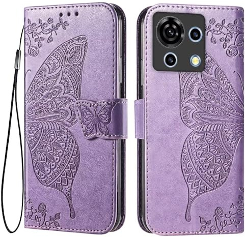 EASSGU Leder Handyhülle für ZTE Blade V50 Vita (6.75 Inches) Flip-Folio Magnetische Hülle mit 3 Kartenfach, 1 Wallet, Sturzfeste, Kratzfeste Case - Helles Lila