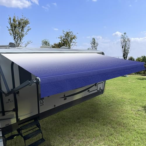 SHADEPLUS RV Awning Fabric Replacement,Camper Awning Replacement,18.5 oz Heavy Duty Waterproof Vinyl Universal RV Awning Replacement for All Brands Camper,Trailer, Motorhome Awnings,Blue Fade 10'2''