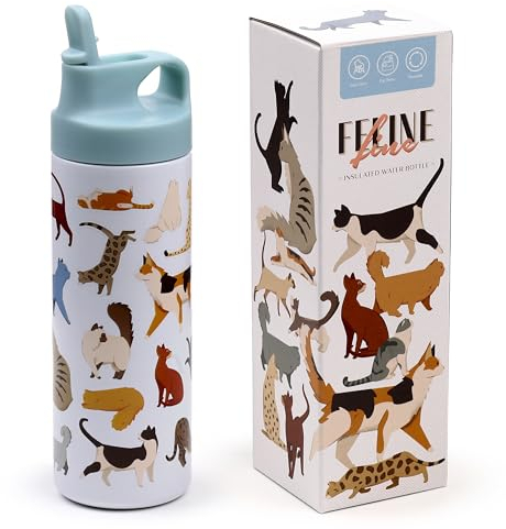 Puckator - Botella térmica de acero con apertura Flip Top - 500 ml - Gatos - Feline Fine - BPA Free - Diseño de doble pared
