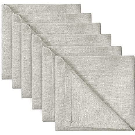 DAPU Pure Linen Napkins Set of 6, 45 x 45cm, 100% French Flax Washable Home Set, Soft Breathable With Oeko Tex 100 Standard, Beige