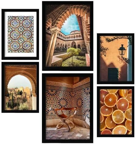 Nacnic 6er-Set Andalusicia Spanien Poster. In Fotografie. Ästhetische dekorative Gemälde für Ihr Wohnzimmer, Schlafzimmer, Zuhause Größen A4 und A3 mit schwarzen Rahmen