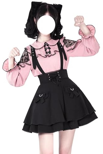 Cuteighteen Goth Minirock für Teenager, hohe Taille, Y2K, süße Spitze, Lolita, A-Linie, ausgestellt, Kawaii, Strapsröcke mit Schleife