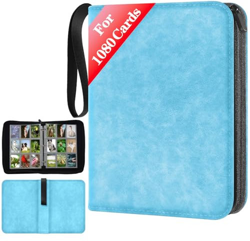 JUSONEY Sammelalbum für Karten, 9 seitlich Sammelalbum für bis zu 1080 Karten Sammelkarten Album Reißverschluss Binder für Sammelkarten MTG Karten Heft für Spielkarten für Sportkarten(Blau)