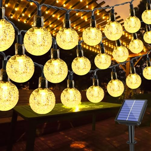 Laspi Guirlande Solaire Exterieur,11M 60LED Guirlande Lumineuse Exterieure 8 Modes IP65 Améliorer Les Panneaux Solaire LED Solaire Extérieur pour jardin, Terrasse, Cour, Mariage, Fête, Décoration