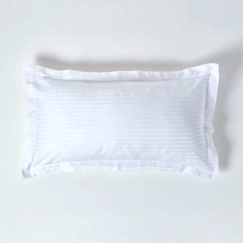 HOMESCAPES White Pure Egyptian Cotton King Size Oxford Pillowcase 330 TC 500 Thread Count Percale Equivalent Satin Stripe Pillow Case Pack of 4